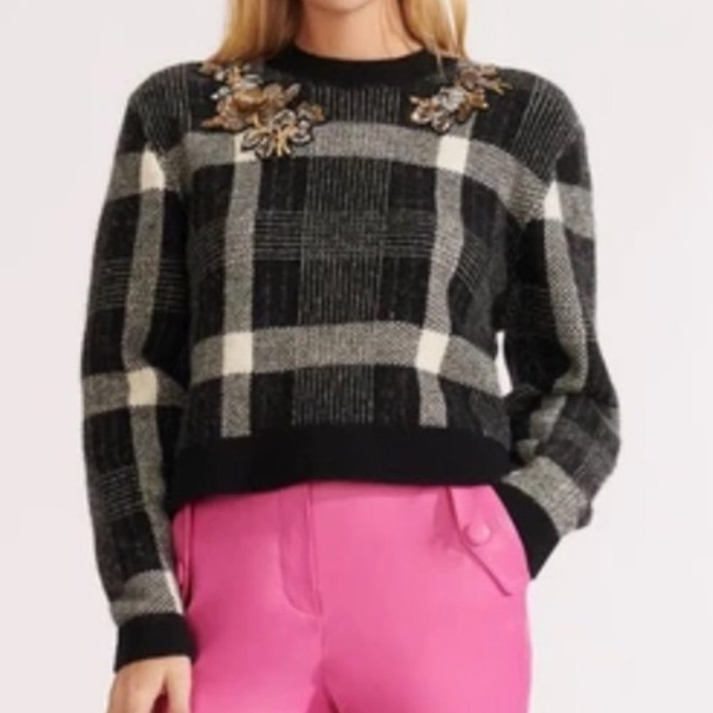 Veronica Beard Plaid Embellished Sweater XL